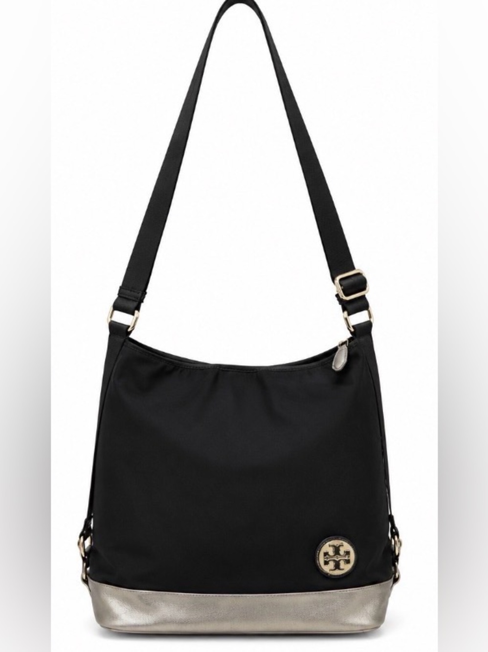 Tory Burch Black Nylon Convertible Shoulder Bag / Backpack With Gold Hardware